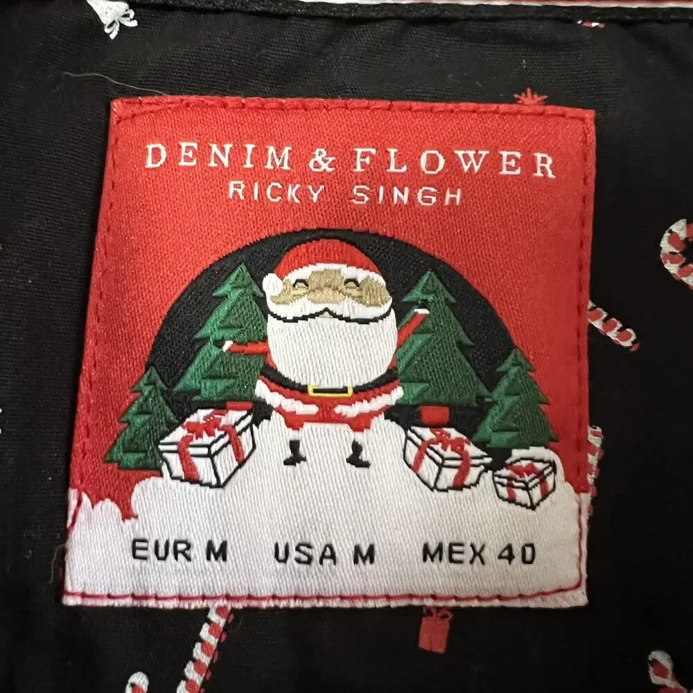 Denim & Flower Ricky Singh Shirt Mens Medium Red Christmas Button Short Sleeve - Picture 3 of 12